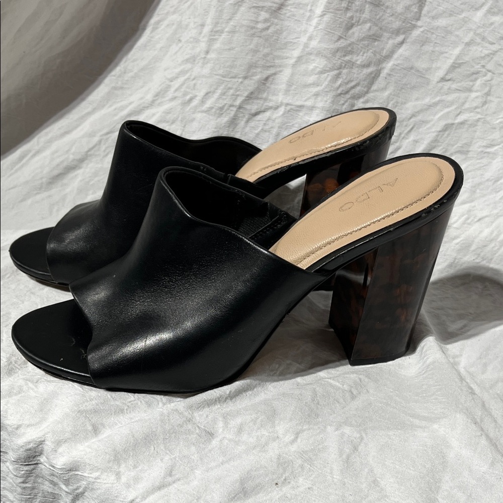 ALDO Black Leather Heeled Mules